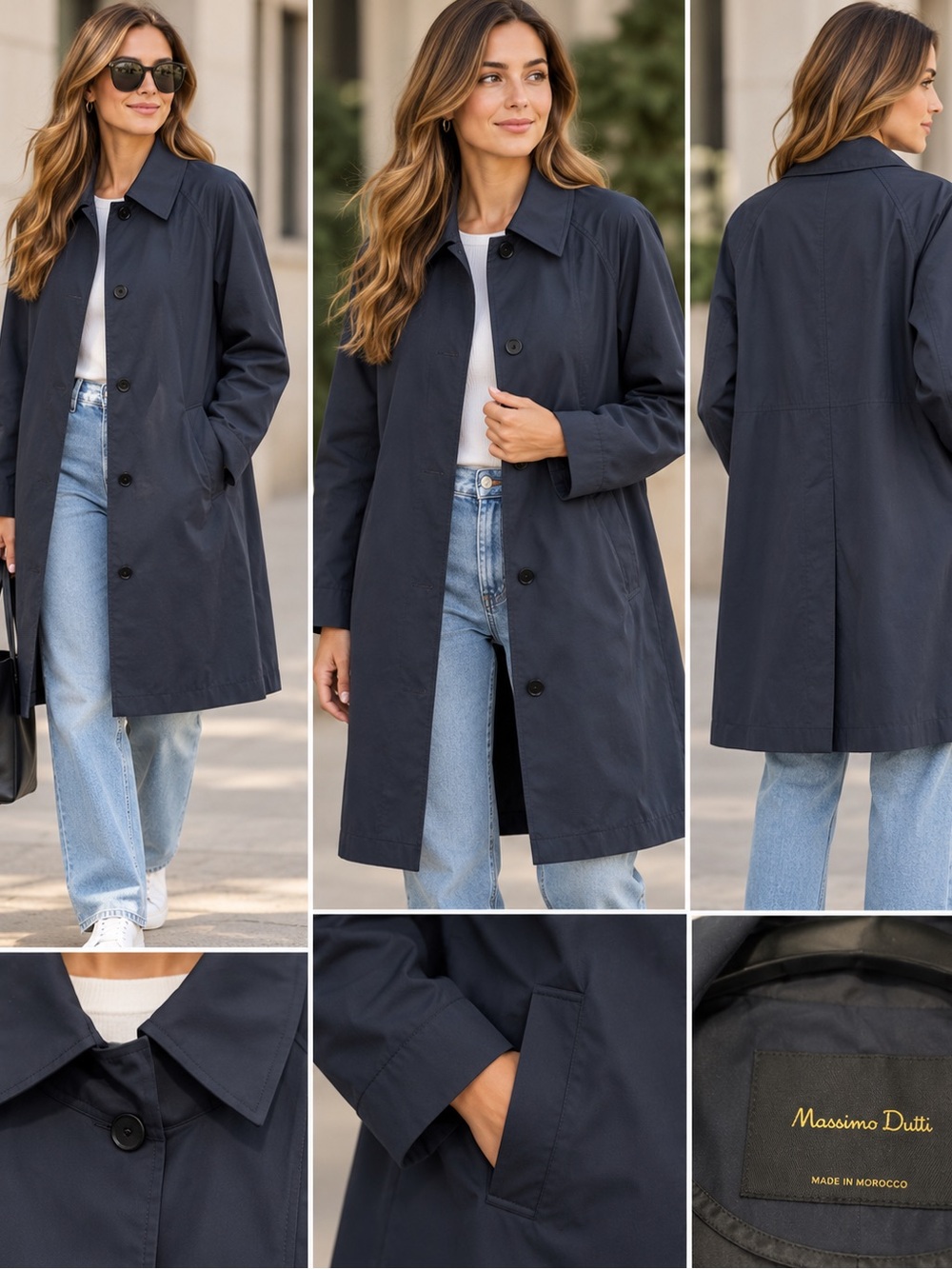 Massimo Dutti Navy Blue Lightweight Technical Trench Rain Coat Size M